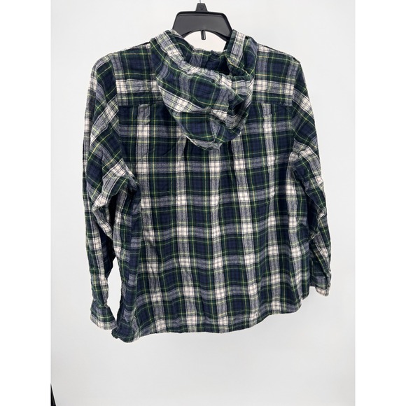 LL‎ Bean Flannel Zip Up Hoodie Mens XL LightWeight Relaxed Fit Green Plaid - Picture 11 of 13